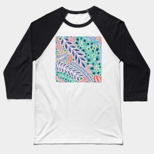 Lovely Leafy Layers - Cool Colors and White Outline - Digitally Illustrated Flower Pattern for Home Decor, Clothing Fabric, Curtains, Bedding, Pillows, Upholstery, Phone Cases and Stationary Baseball T-Shirt